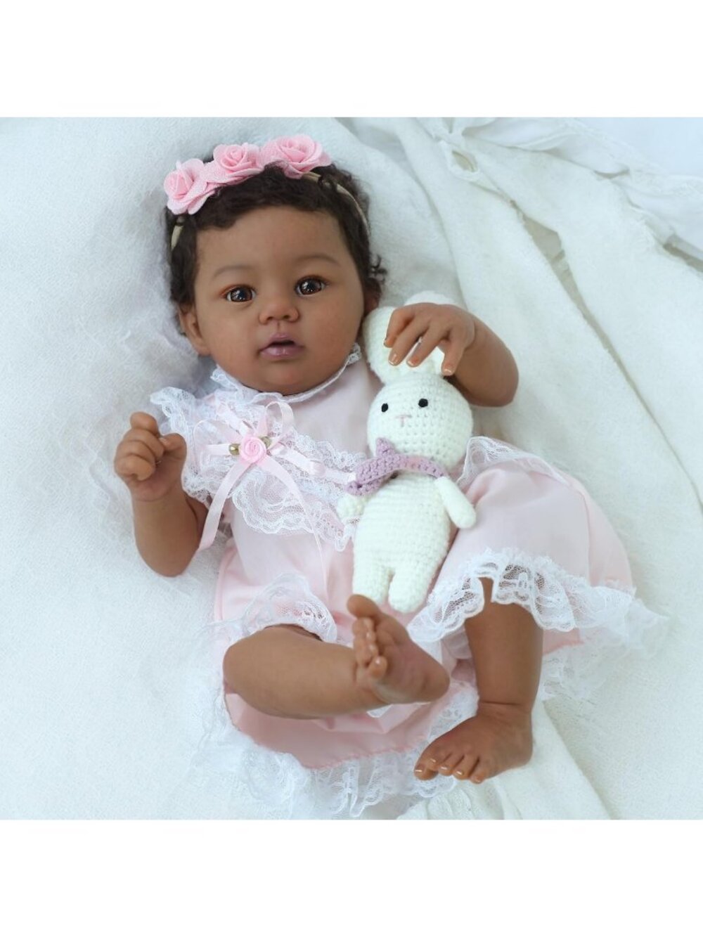 Lifelike 18-Inch African American Reborn Baby Doll | Handmade, Weighted - Picture 2 of 8
